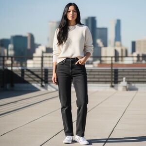 Goldsign High Rise Straight Button Fly Jeans Tag 29" True 32" Black Orig $375